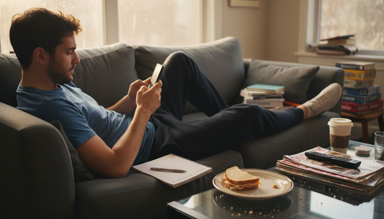 Man comparing Instagram engagement on phone and notes