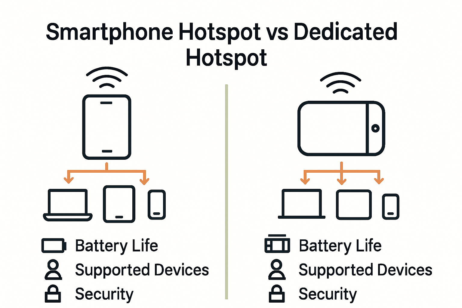 Comparison infographic of smartphone hotspot and dedicated mobile hotspot device features.