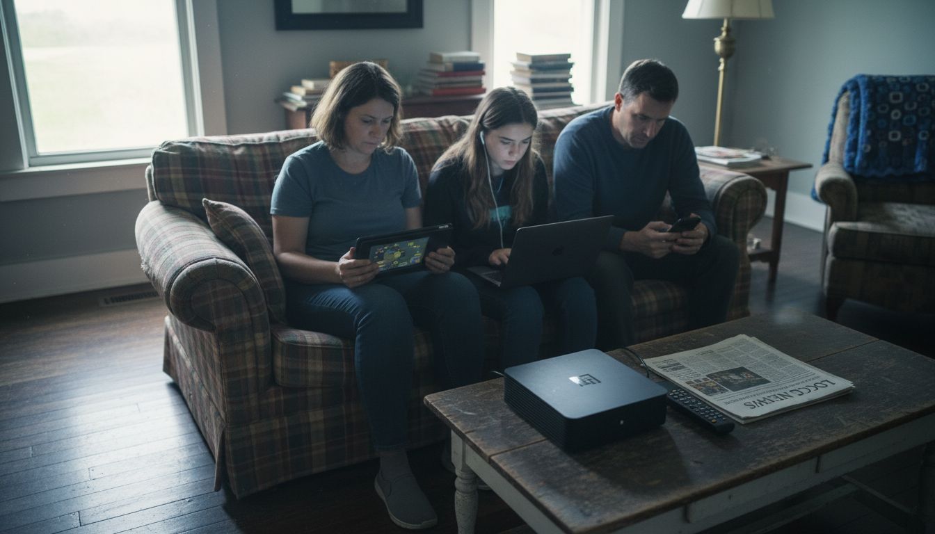 Family using LTE internet in rural home