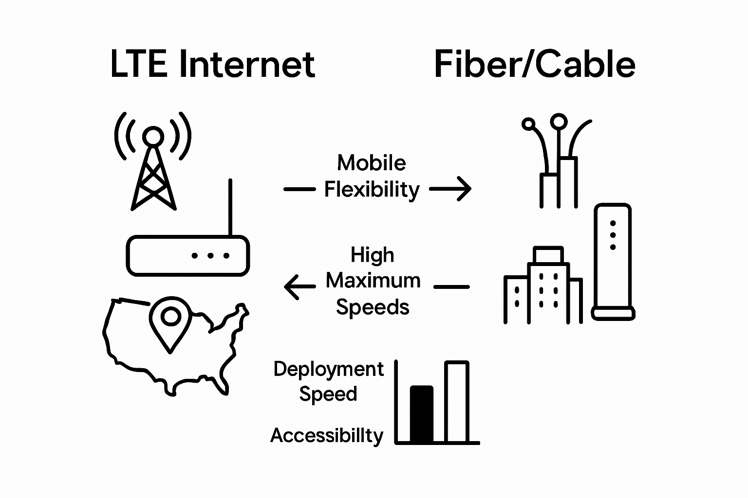 Infographic comparing LTE and fiber internet