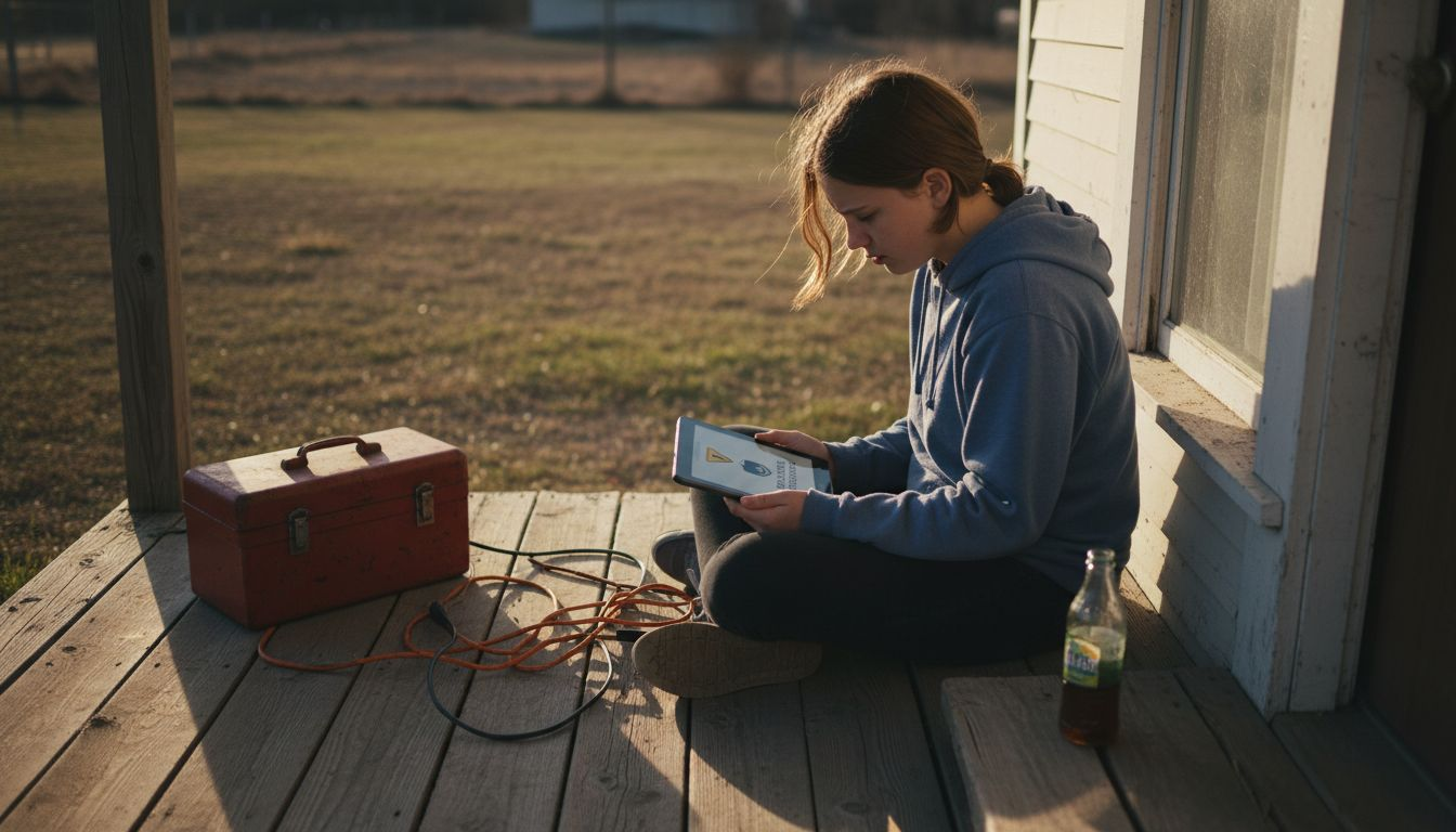 Teen faces VPN connection issues on rural porch