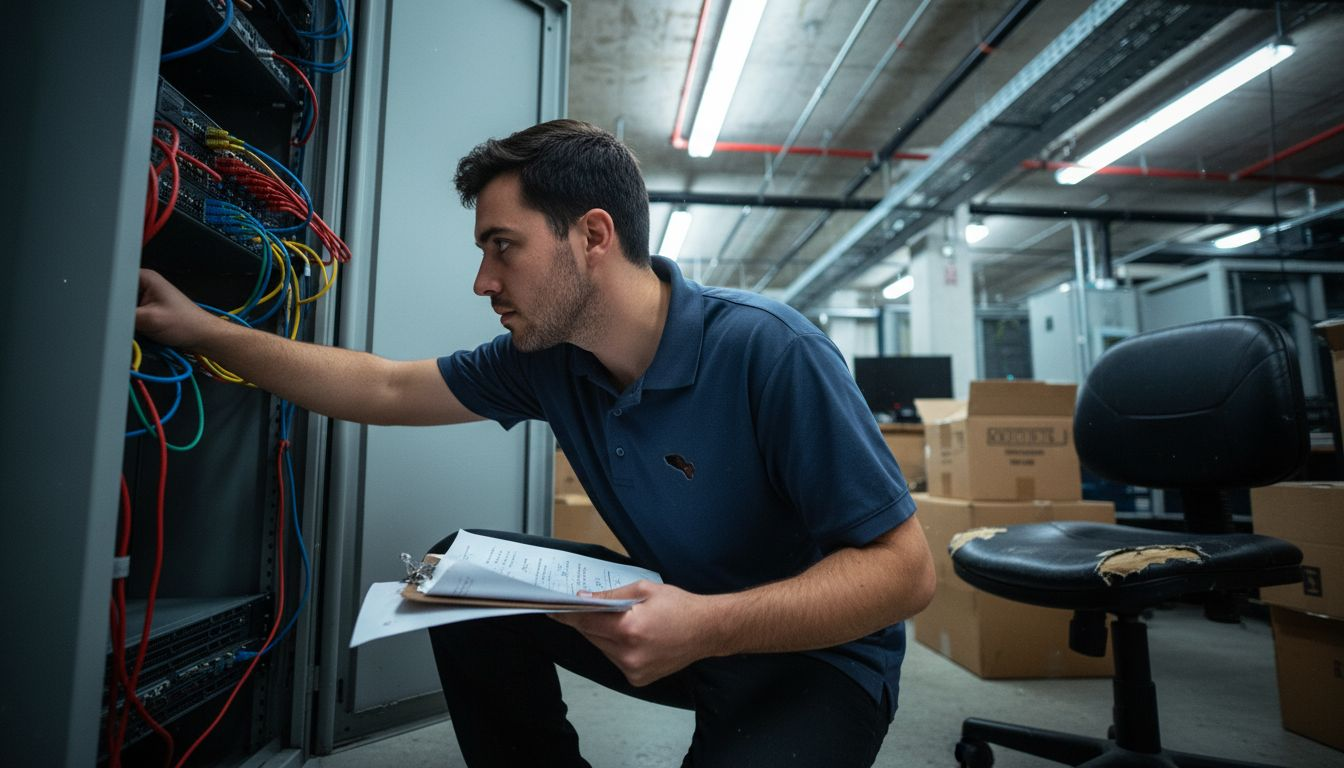 Network engineer working in practical data center