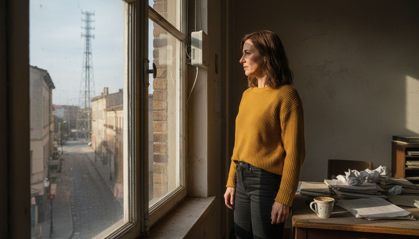 Business owner viewing fixed wireless tower