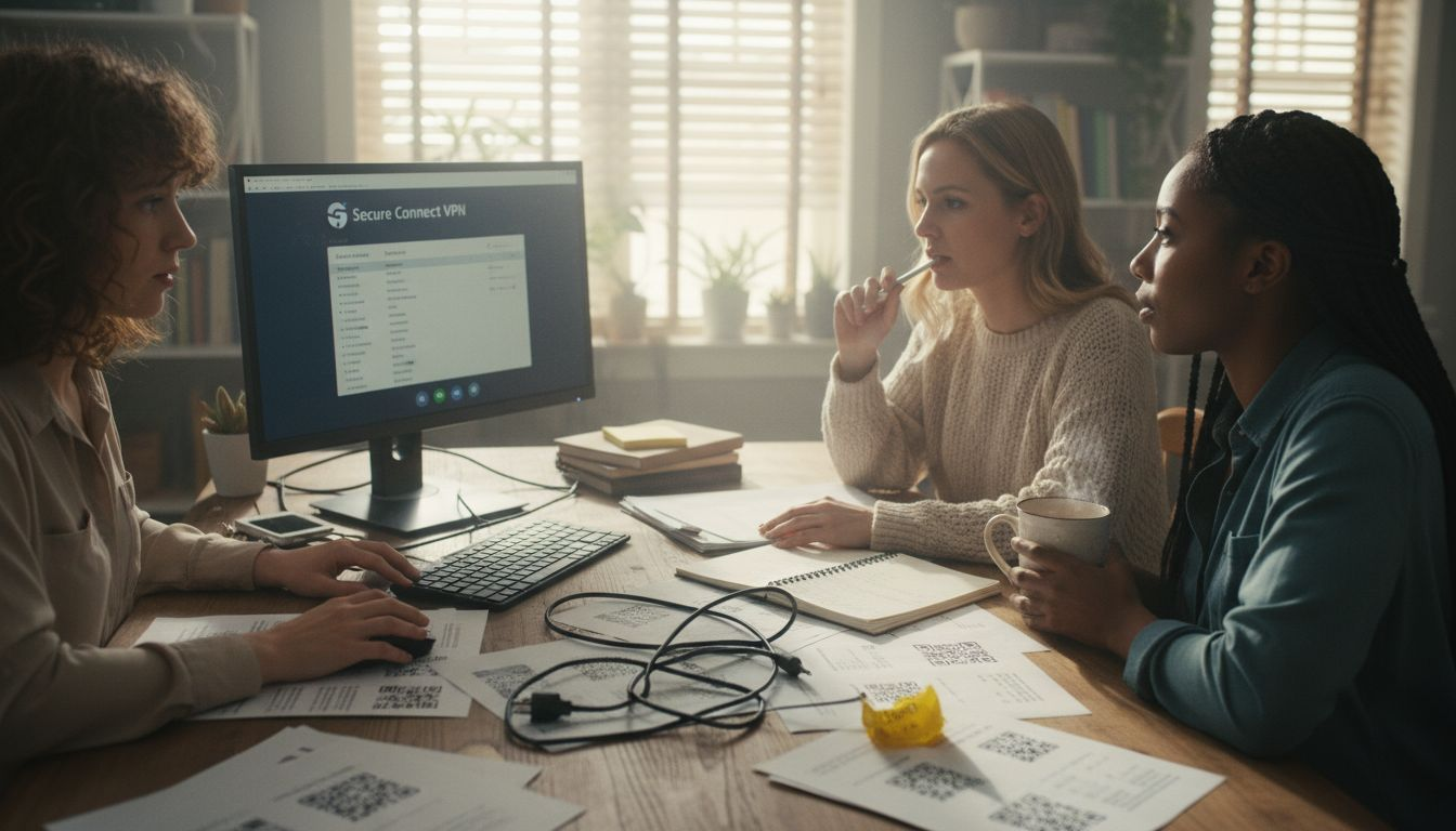 Remote team collaborating using VPN connection