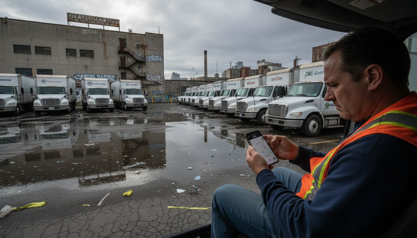 Trucks parked during wireless outage in city