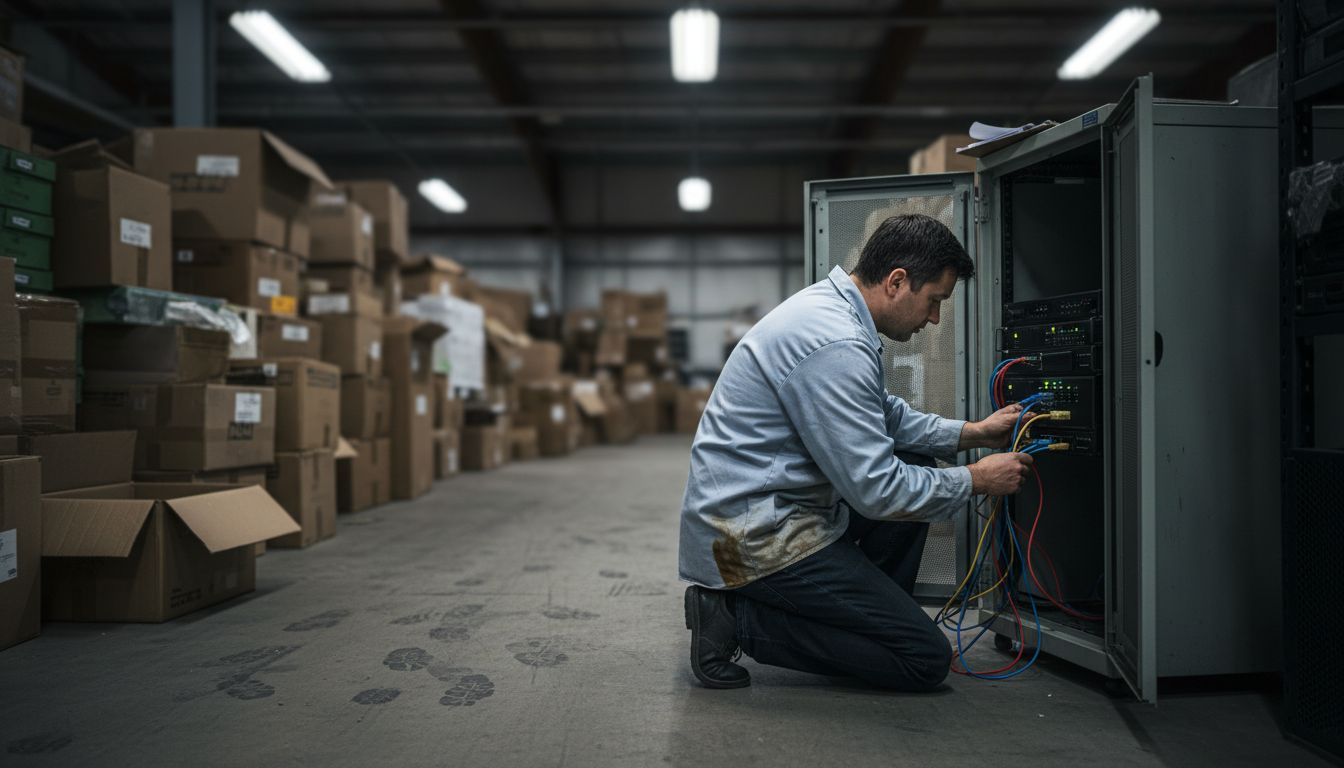 IT technician setting up sd-wan hardware