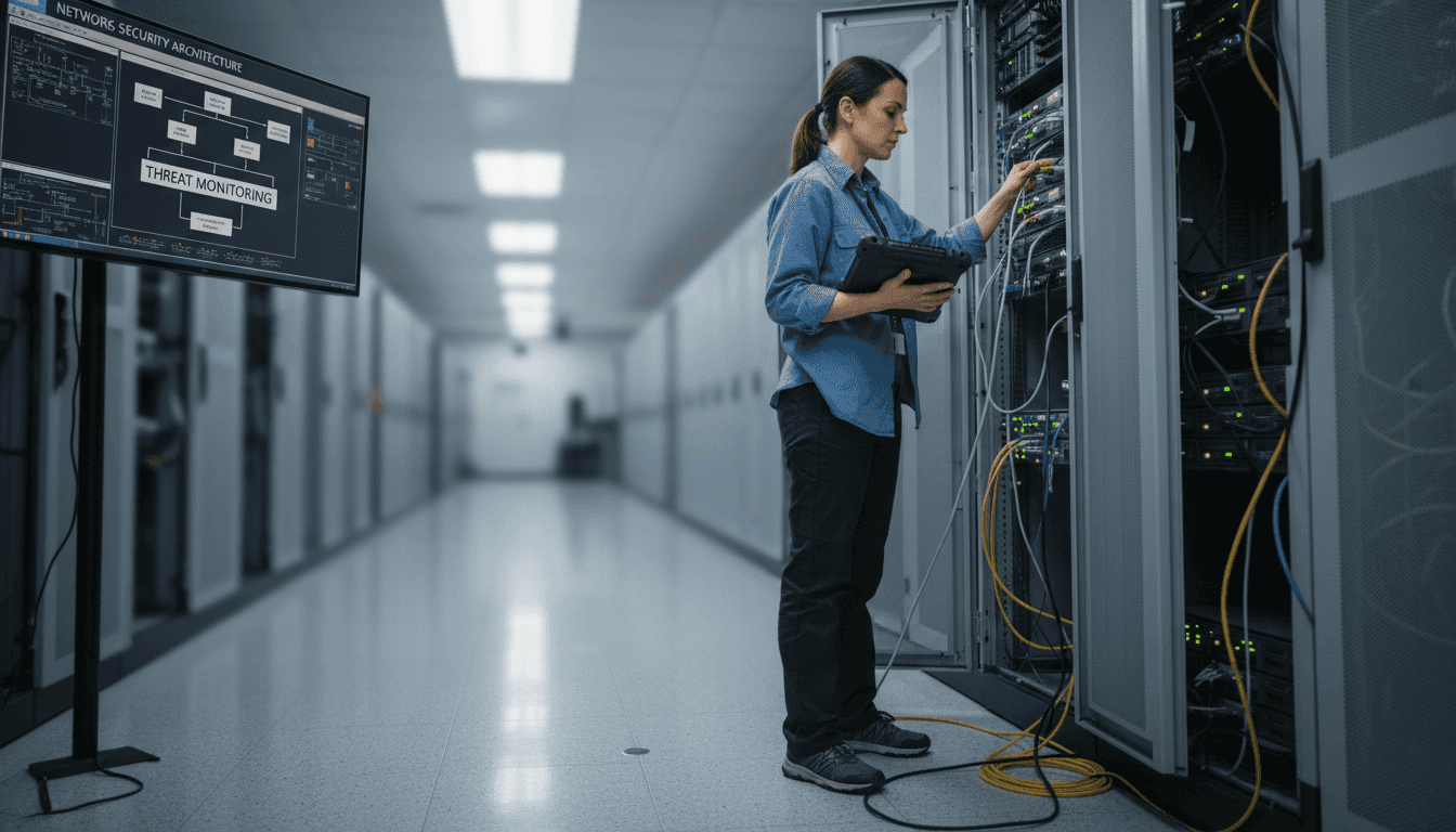 Network engineer reviews threat monitoring setup