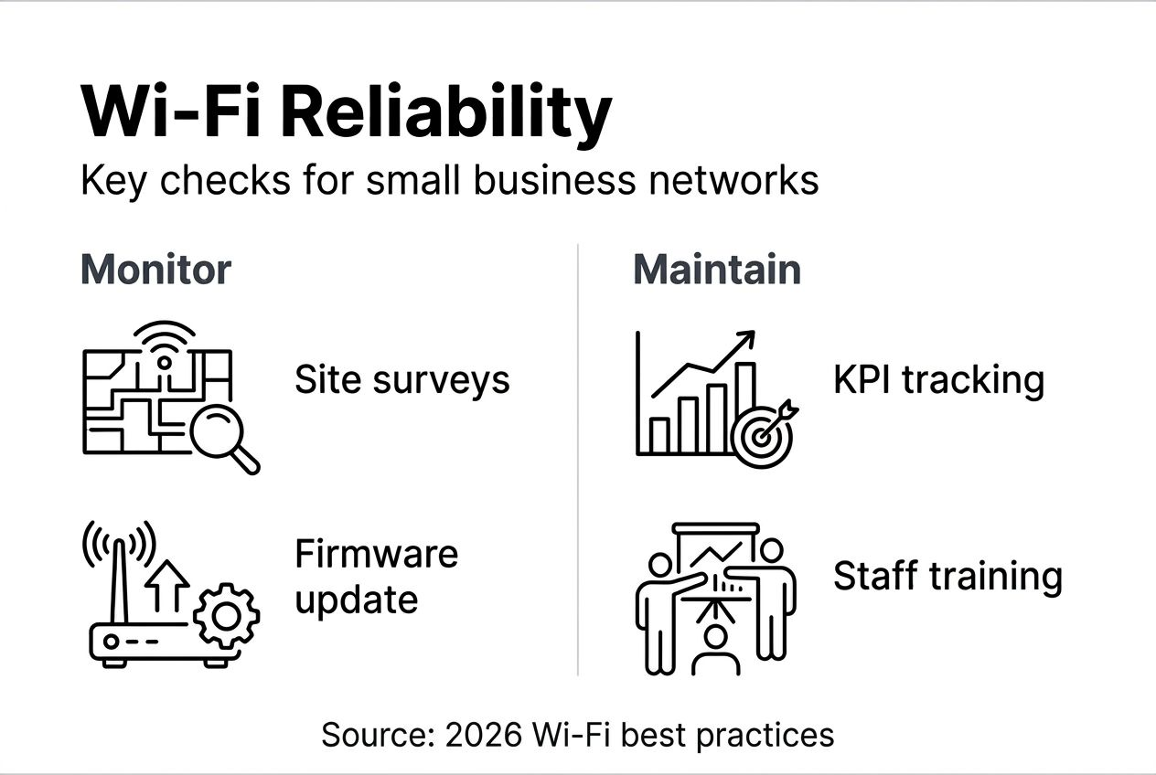 Infographic of Wi-Fi reliability steps for businesses