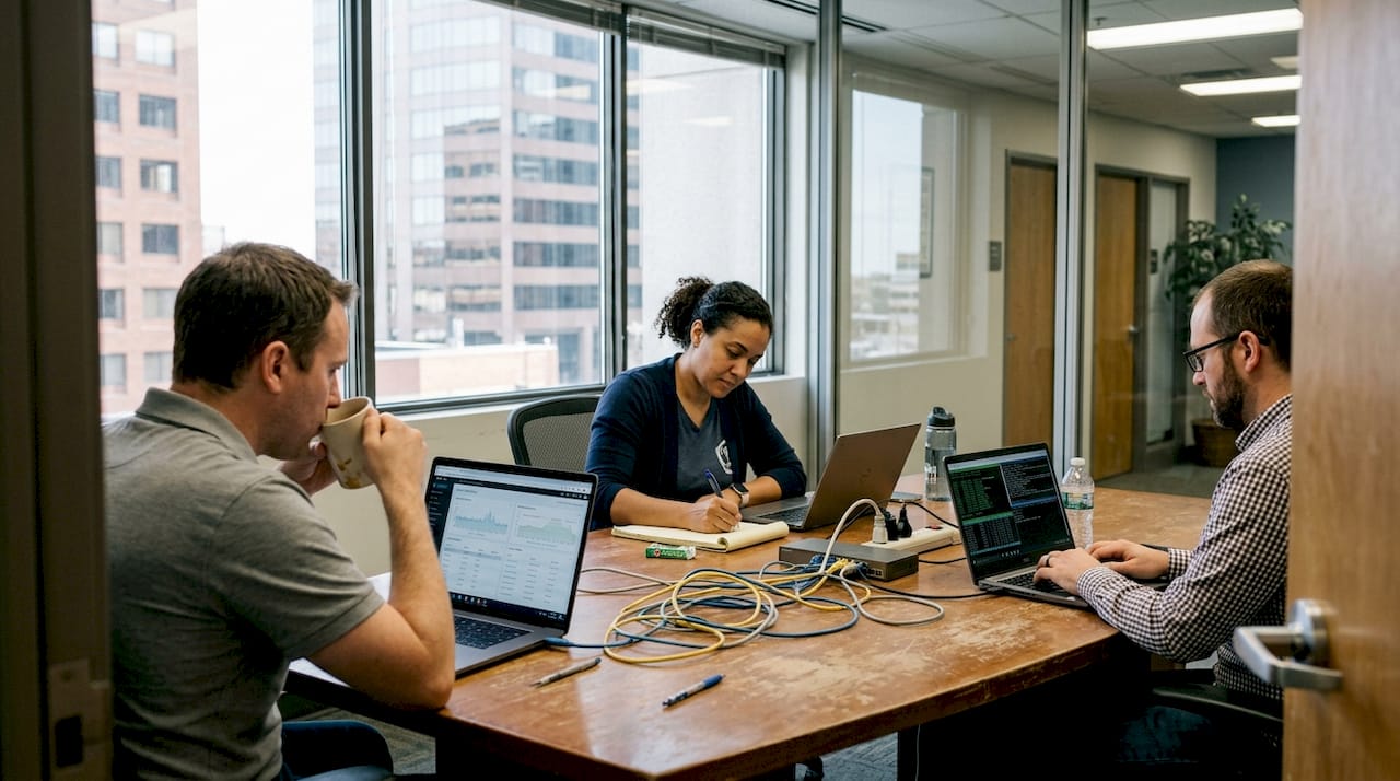 IT team managing network operations in office