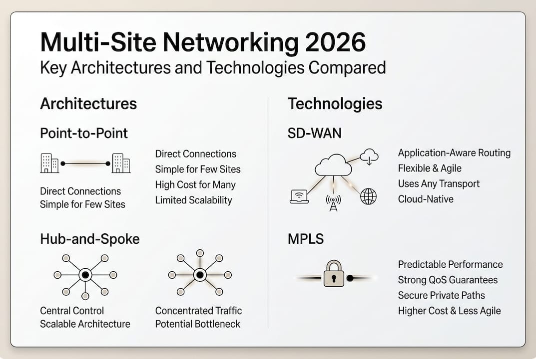 Infographic comparing network architectures and technologies