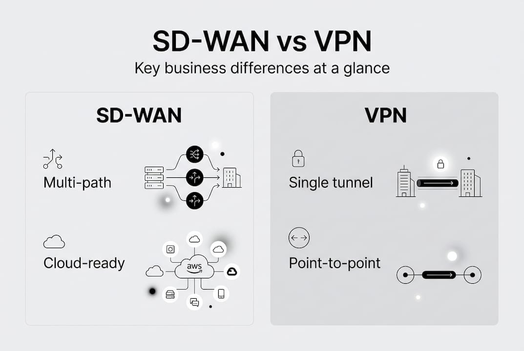 Infographic comparing SD-WAN and VPN features