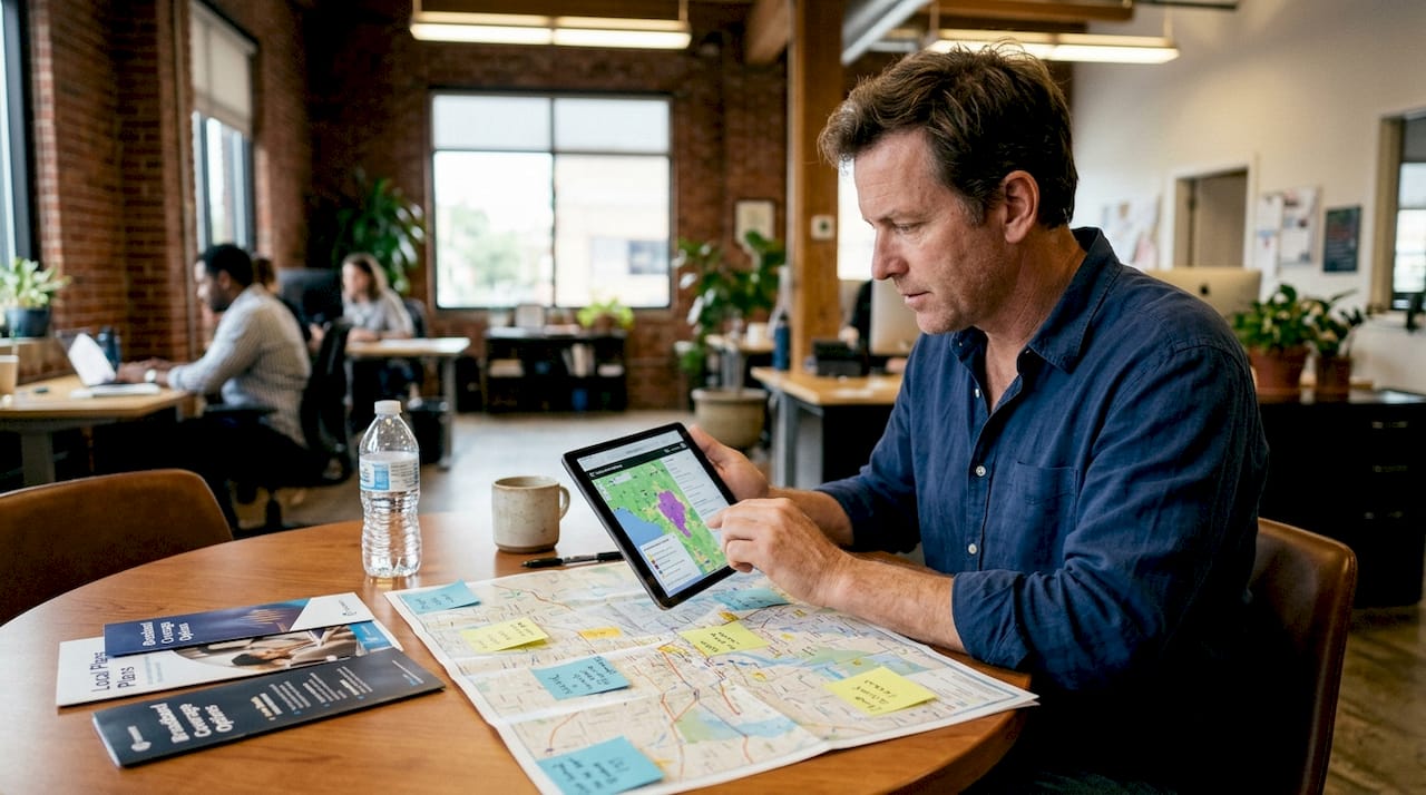 Man researching internet provider coverage