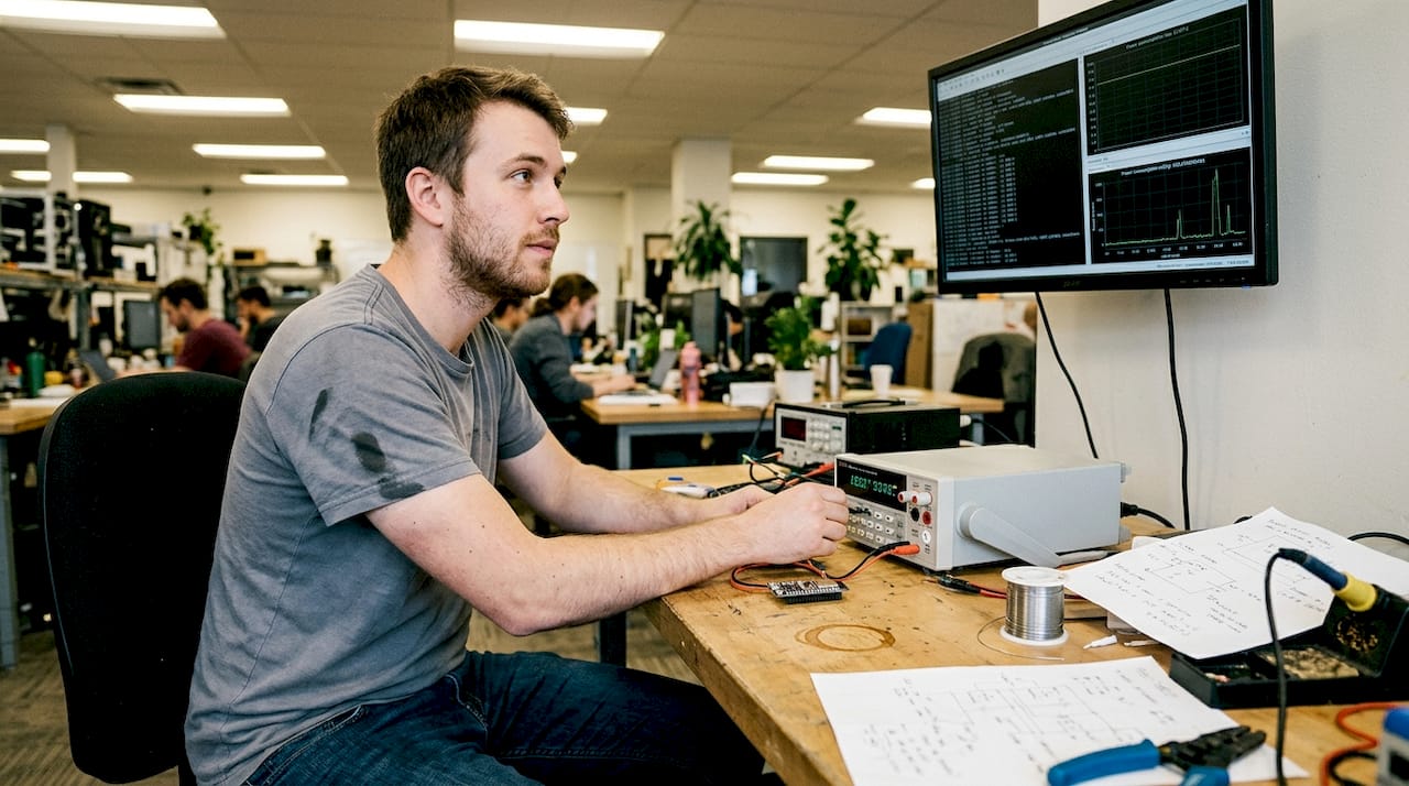 Technician testing efficient IoT edge device