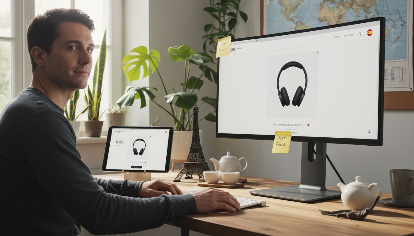 Customer comparing localized ecommerce storefronts