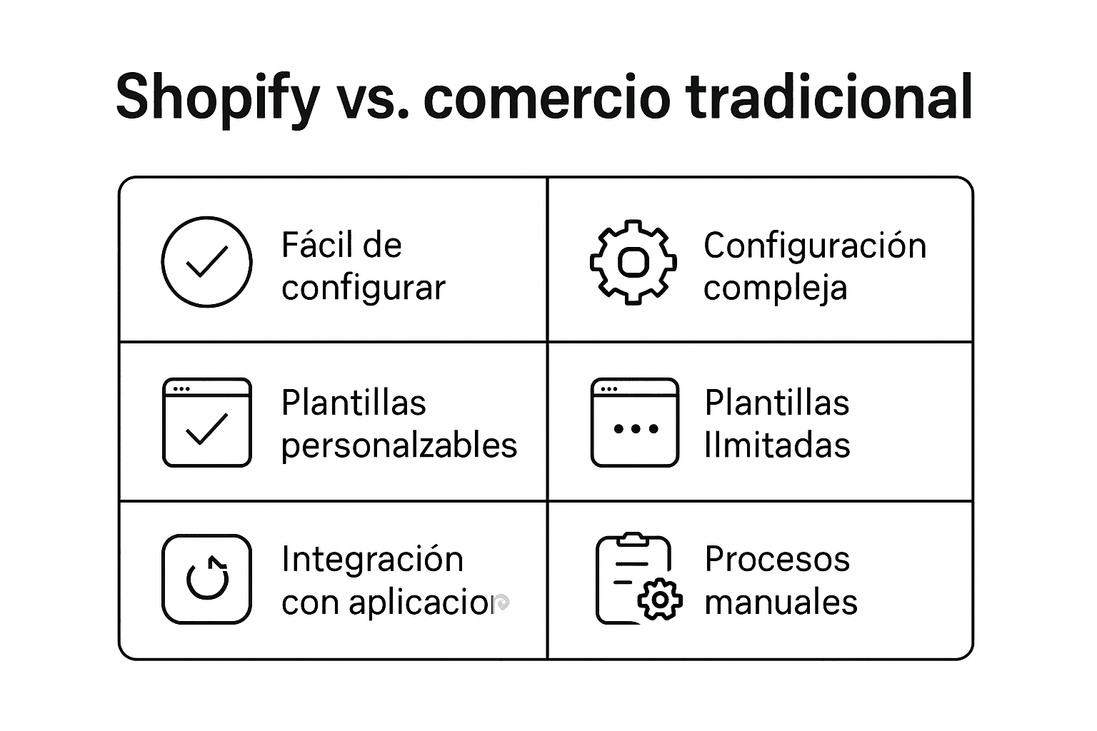 Comparativa visual: Shopify frente a plataformas tradicionales