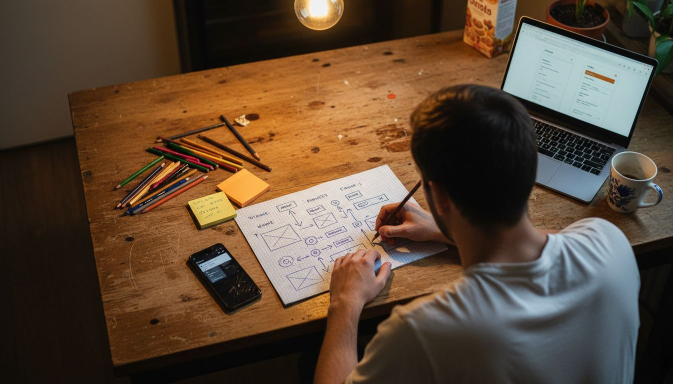 UX designer sketching ecommerce site navigation