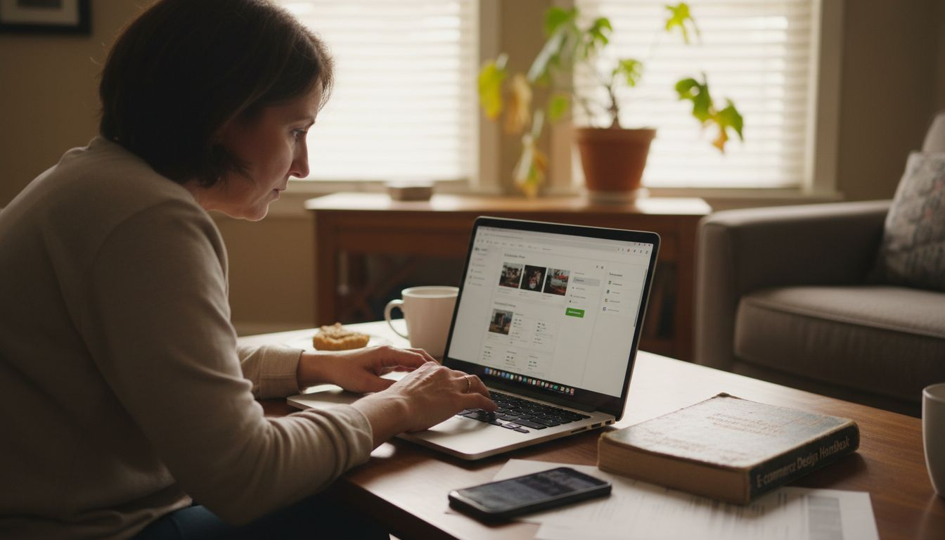 Business owner adjusting Shopify theme settings at home