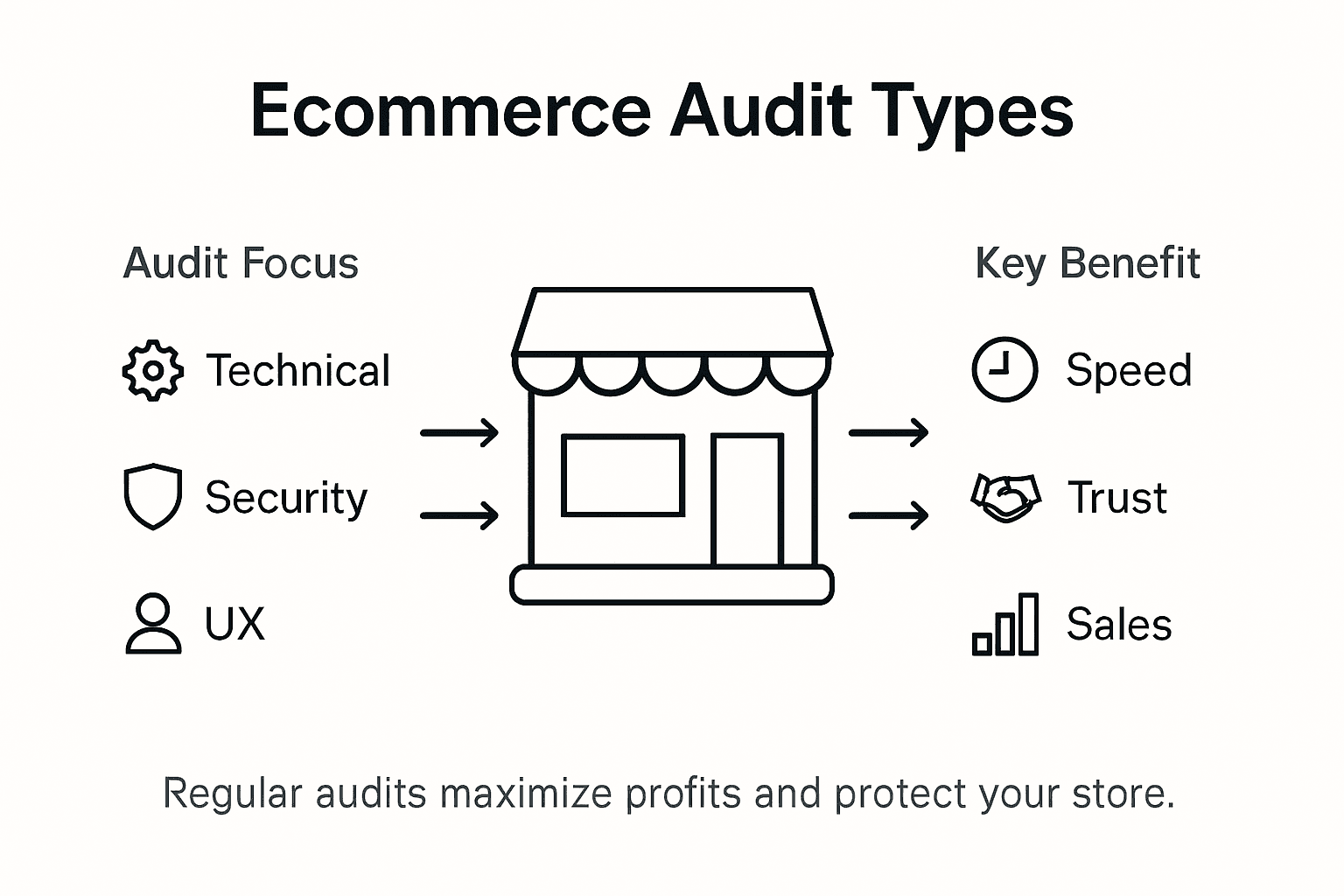 Infographic showing ecommerce audit types and benefits