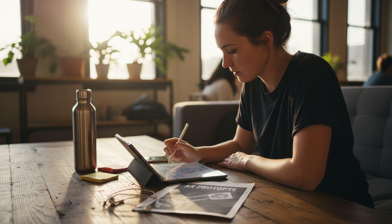 Product designer sketching AR retail prototype