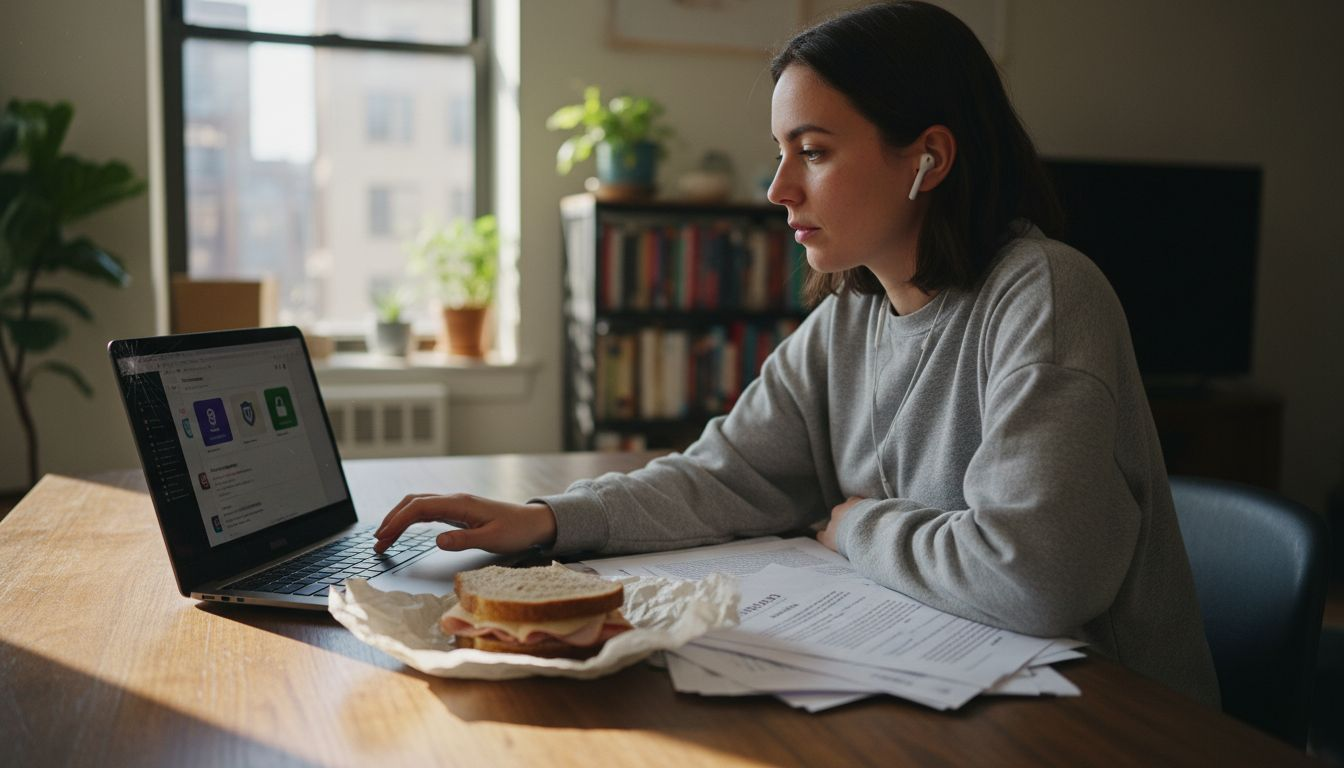 Shopify user researching security apps at table