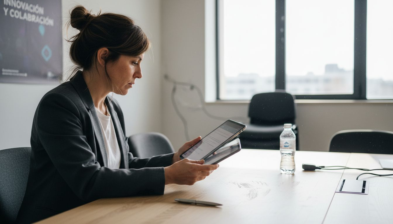 Mujer evaluando opciones tecnológicas para mejorar su tienda en Shopify