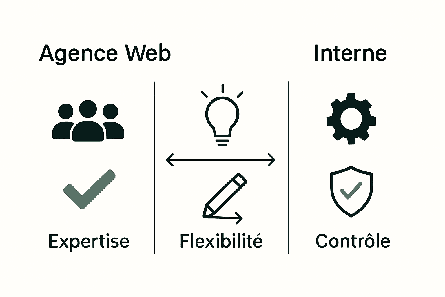 Infographie comparaison agence web, freelance et interne