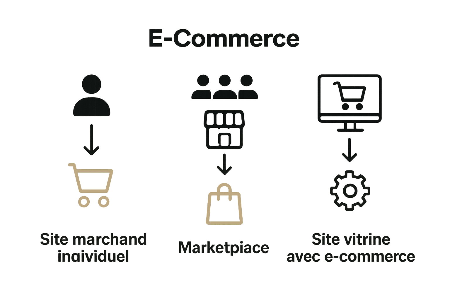 Infographie comparant les trois principaux types de sites e-commerce