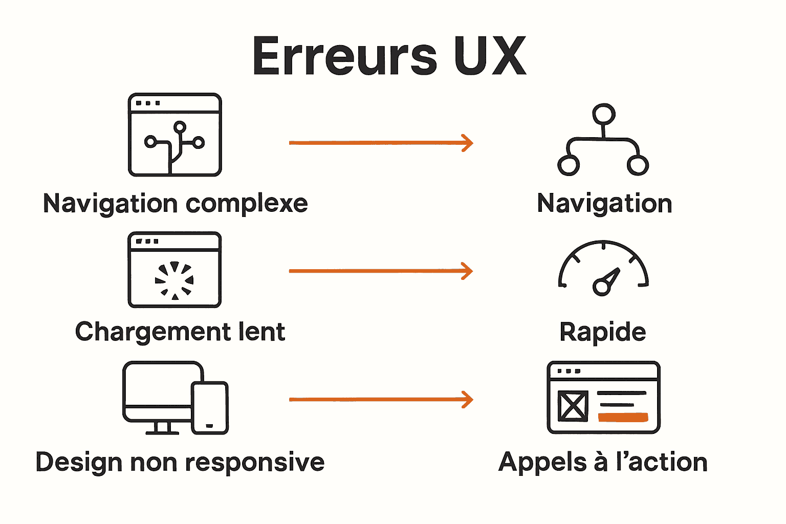 Infographie sur erreurs UX et bonnes pratiques site web professionnel