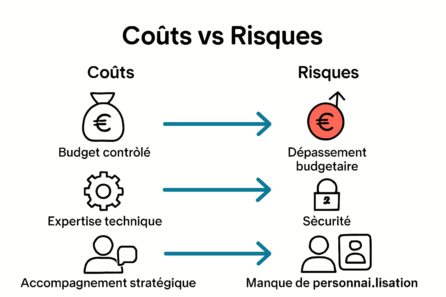 Infographie comparant coûts et risques d’un projet web