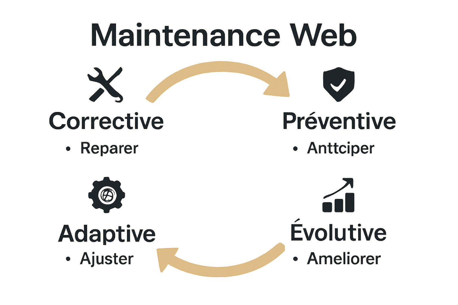 Infographie types maintenance web avec icônes