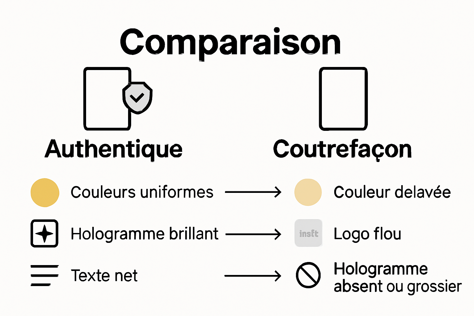 Infographie comparant carte Yu-Gi-Oh authentique et fausse