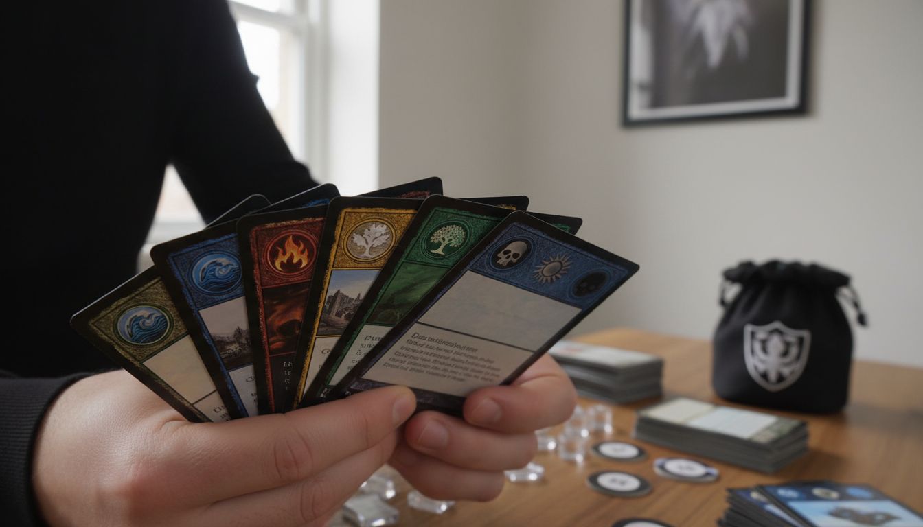 Close-up of mana symbols on Magic cards