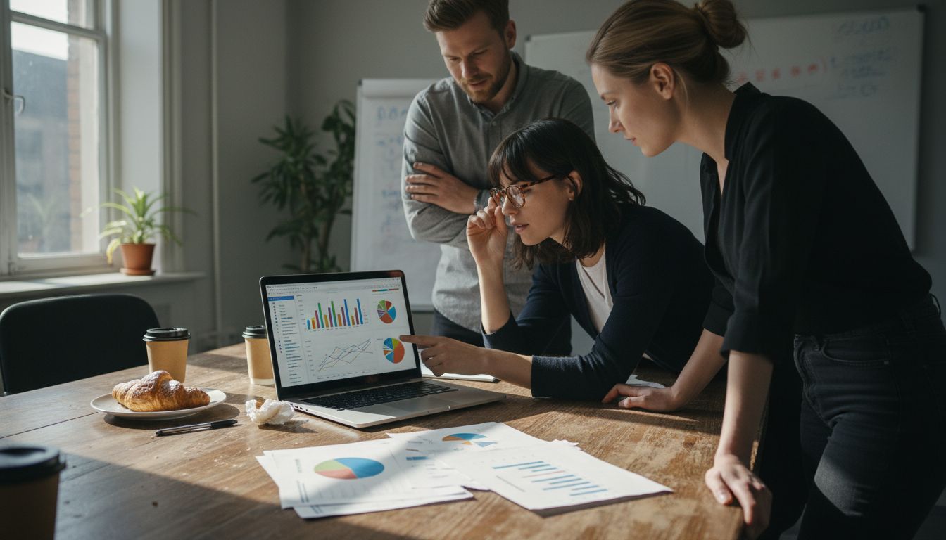 Team discussing website performance metrics