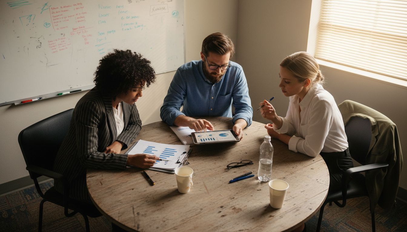 Team discussing SEO strategies together