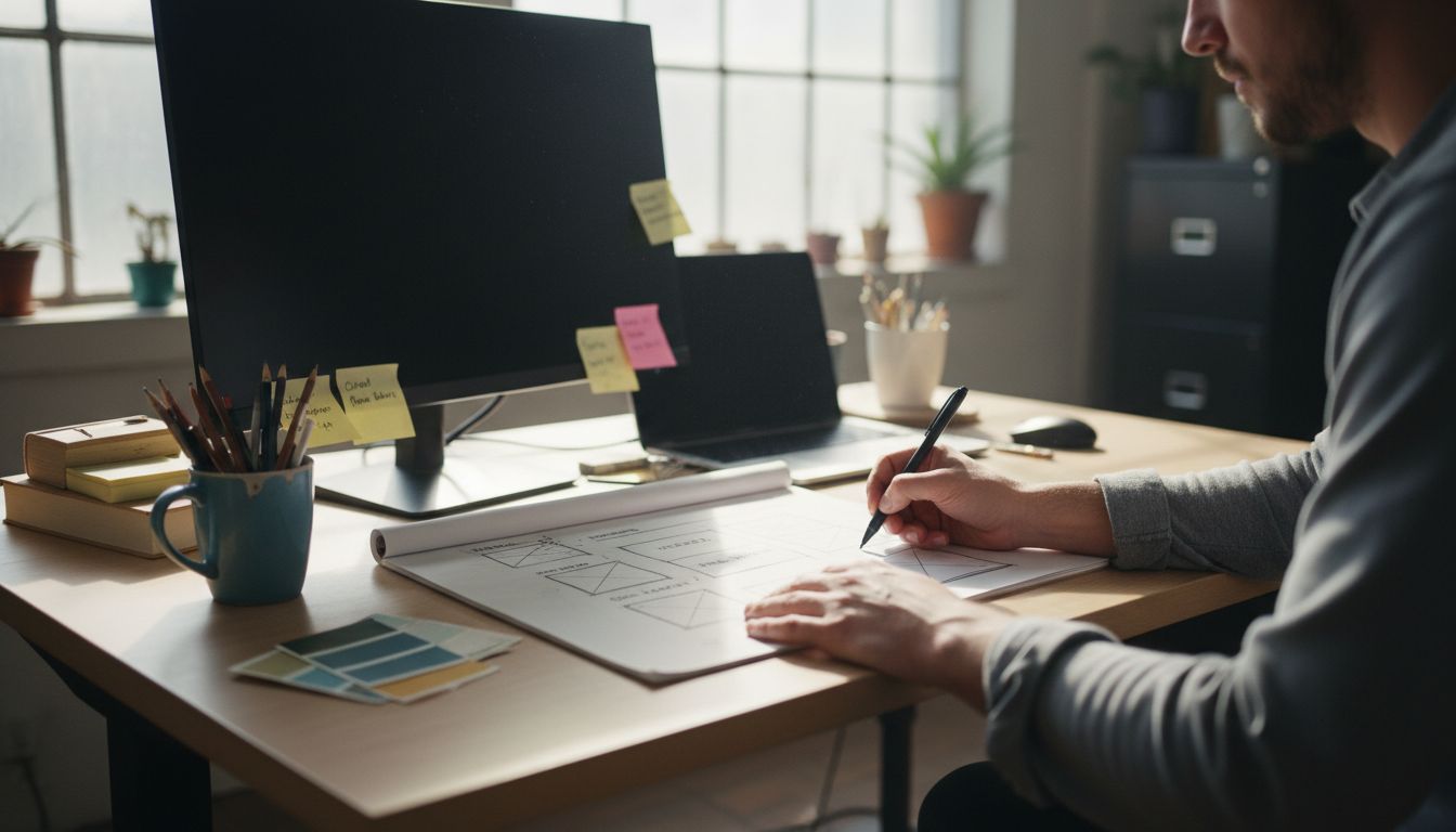 Web designer sketching homepage layout