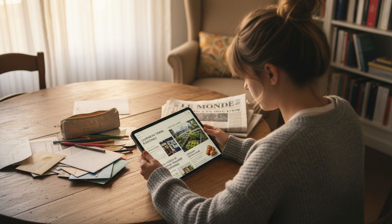 Une femme analyse les différences entre des contenus optimisés pour le référencement et des articles classiques.