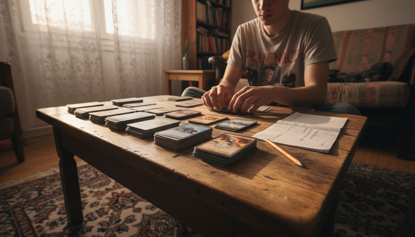 Une personne en train de composer un deck Commander pour Magic: The Gathering