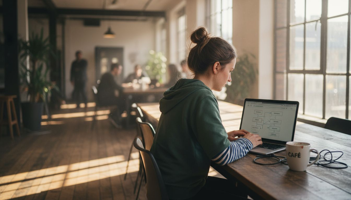 Un expert en informatique en train d’analyser les schémas d’architecture d’un site web.