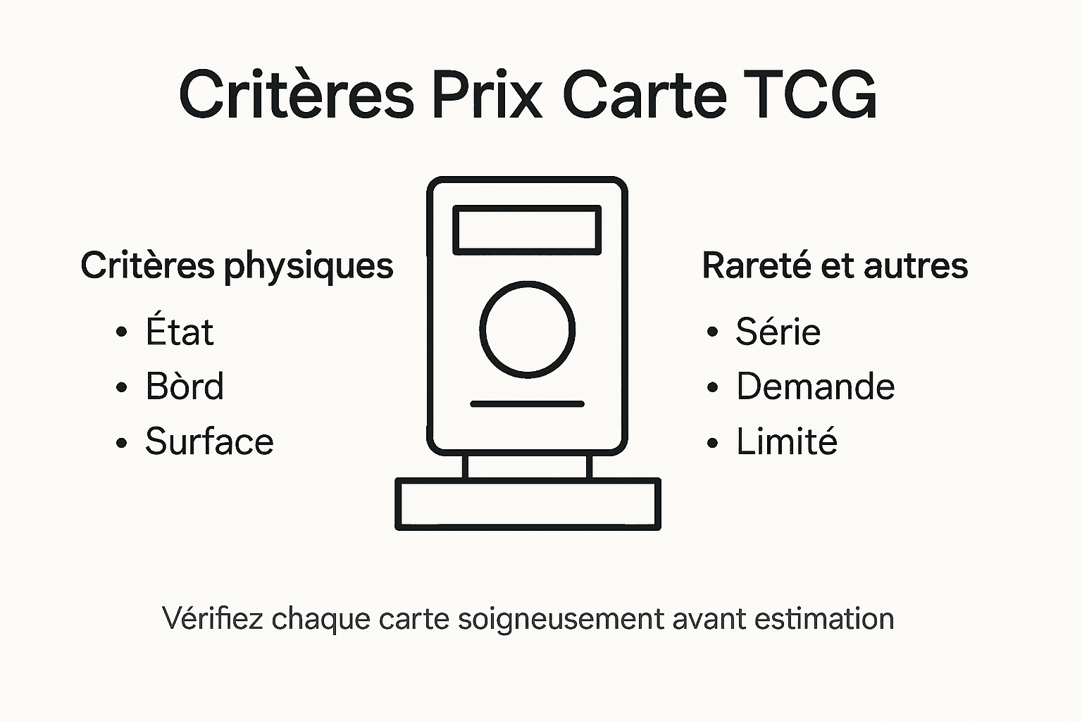 Visuel explicatif sur les principaux critères d’évaluation des cartes TCG