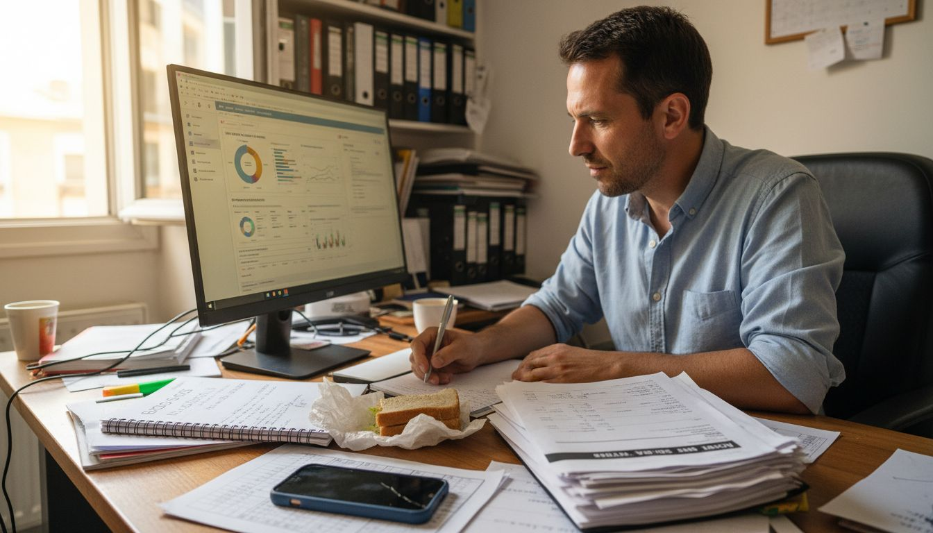 Dirigeant de PME pilotant son activité grâce à un tableau de bord digital