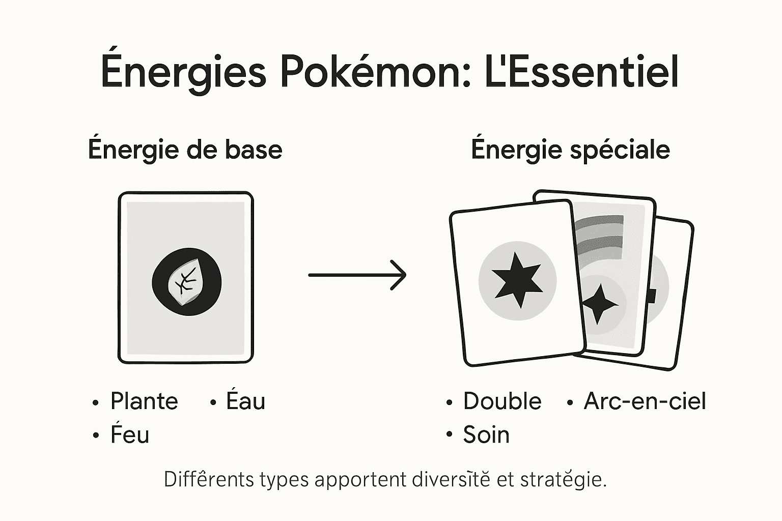 Découvrez en un coup d’œil les différentes catégories d’énergies Pokémon et leurs principales utilisations grâce à cette infographie.