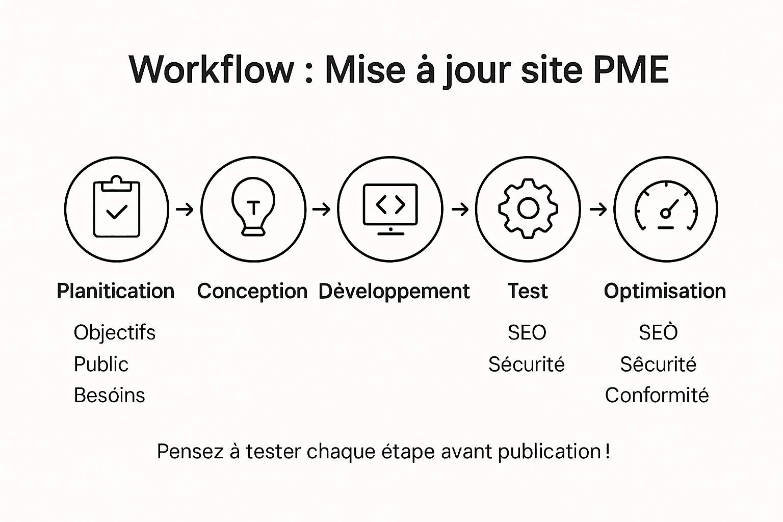 Schéma illustrant les étapes clés pour actualiser le site web d’une PME