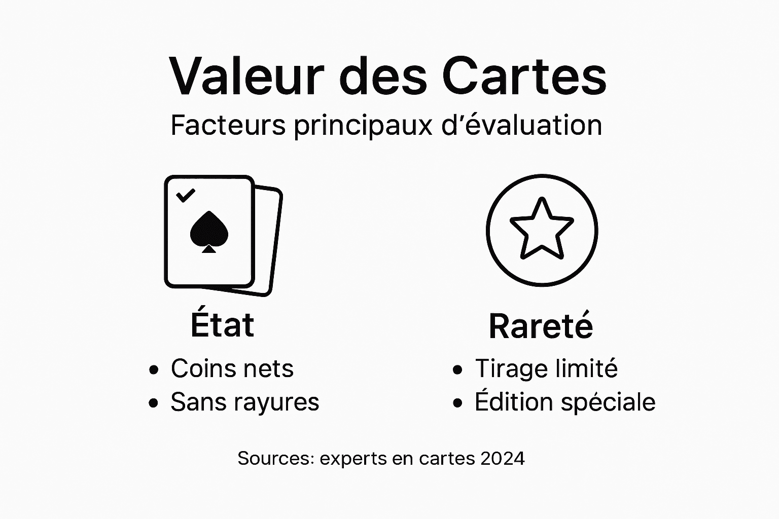 Visuel explicatif : quels sont les critères qui influencent la valeur des cartes à jouer ?
