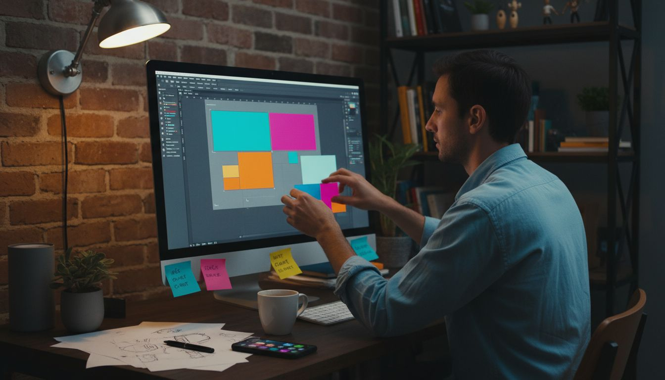 Graphiste en pleine création des visuels d’une page