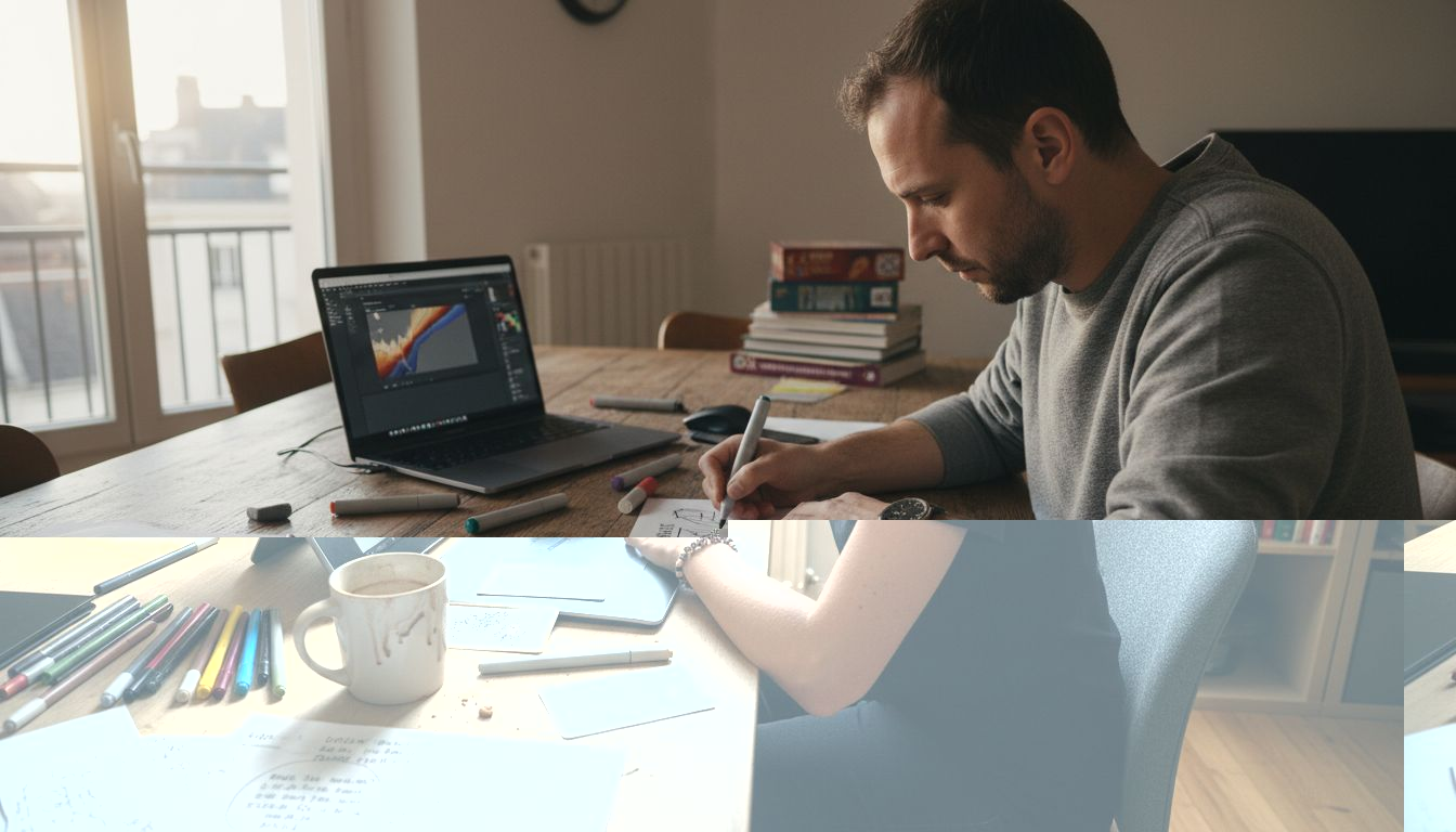 Je réalise des croquis pour des cartes de jeux directement sur ma tablette graphique.