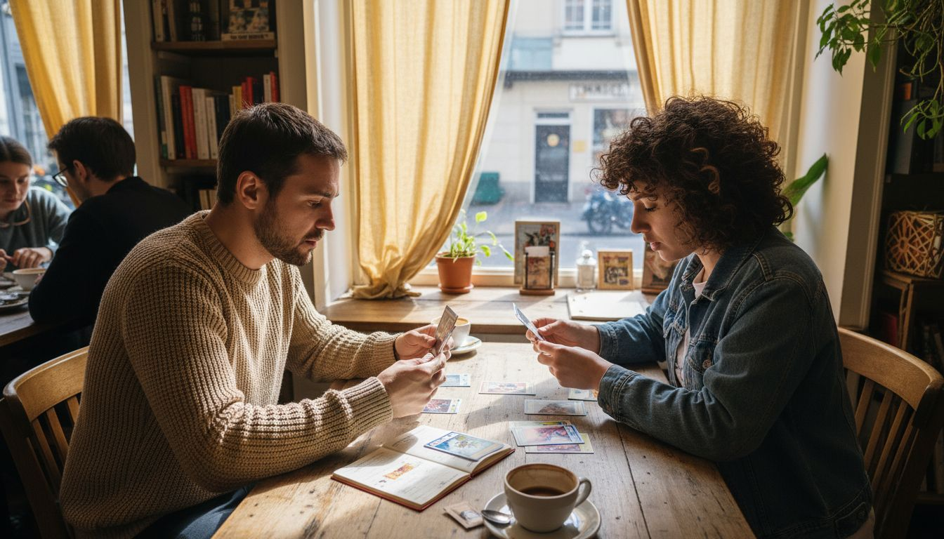 Des passionnés qui partagent leurs trouvailles autour d’un café, échangeant anecdotes et bons plans.