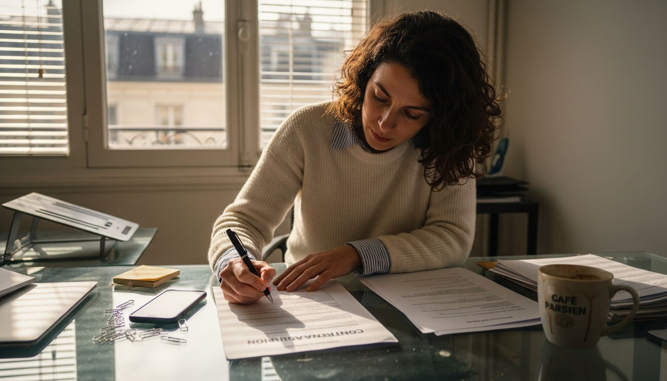 Un responsable examine attentivement les documents liés au contrat d’externalisation afin de vérifier chaque détail et s’assurer que tout est conforme aux attentes de l’entreprise.