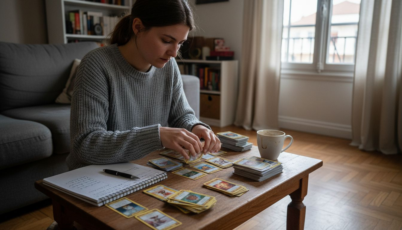 Une novice qui prend le temps de composer son jeu de cartes avec soin.