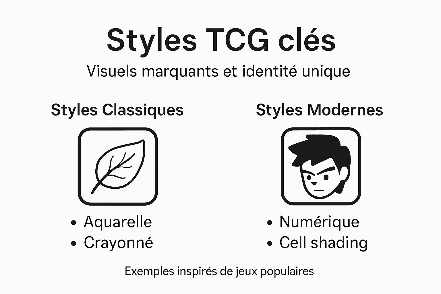 Découvrez une infographie dédiée aux différents styles d’illustration dans les jeux de cartes à collectionner.
