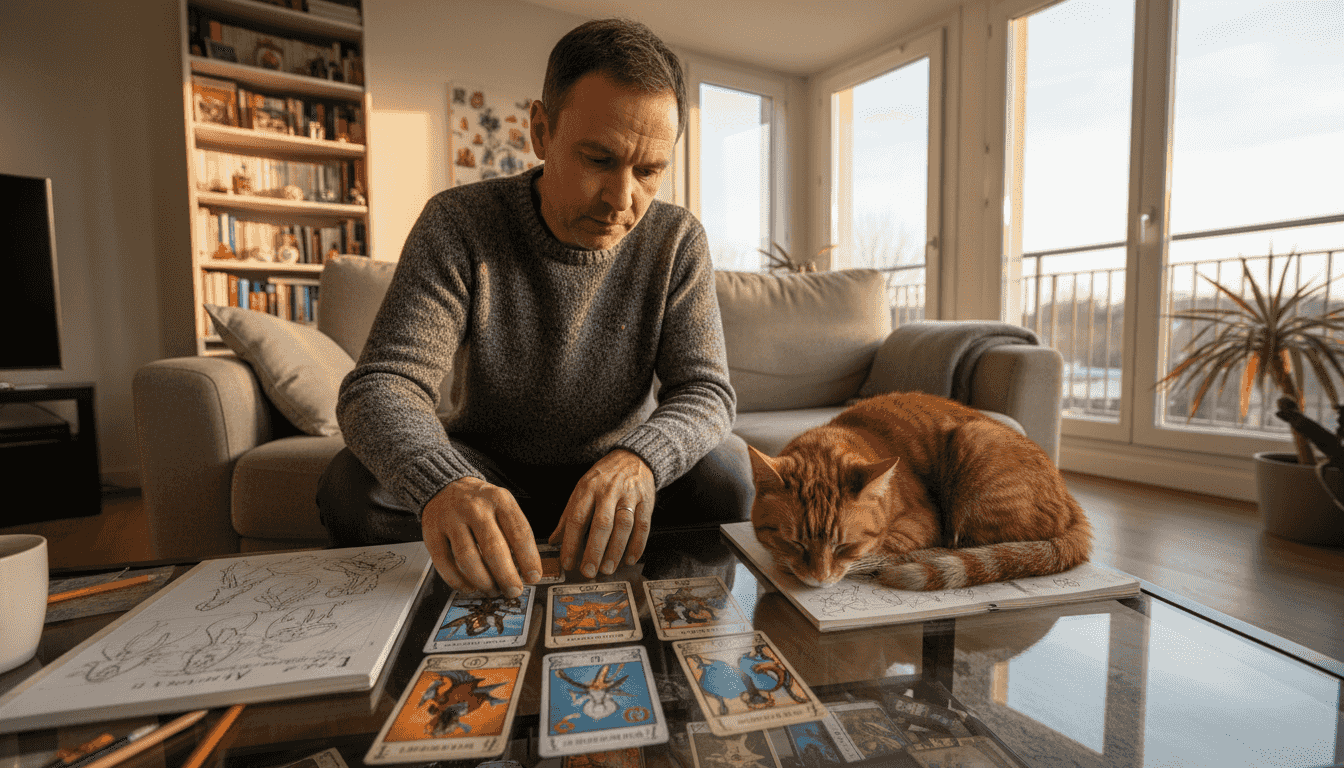 Passionné de cartes illustrées, je prends plaisir à les classer et à organiser ma collection avec soin.